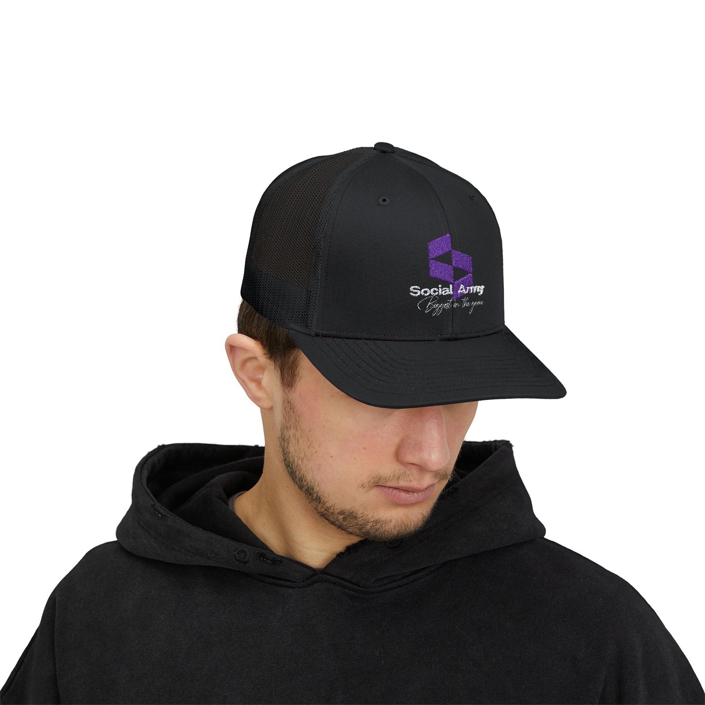 Social Army Snapback Trucker Cap - Trendy Hat for Gamers & Team Spirit